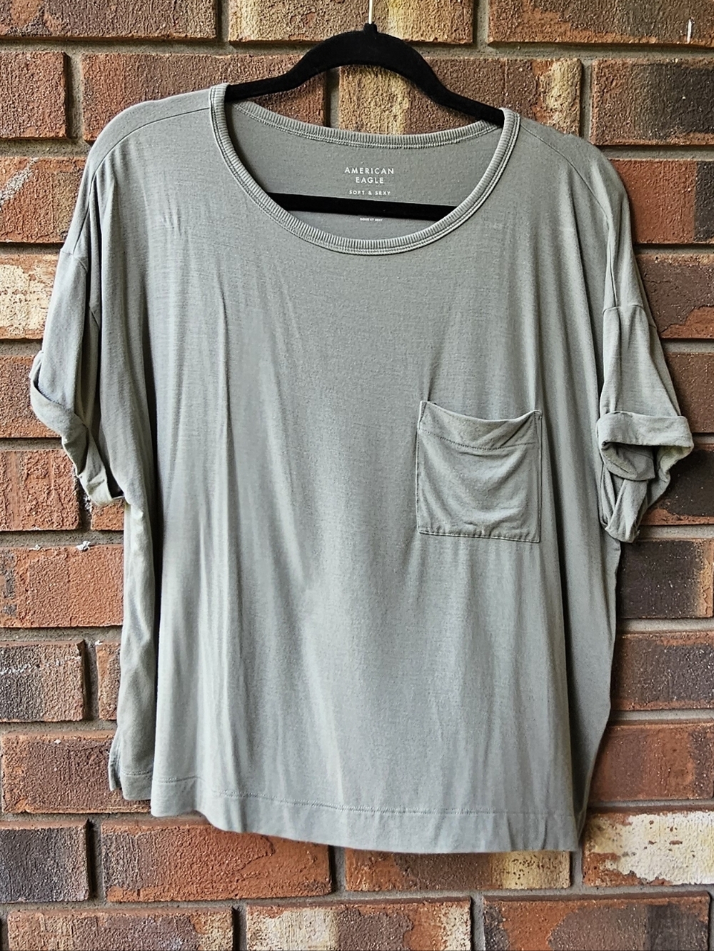 American Eagle Outfitters Olive Pocket Tee